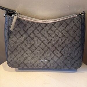 Nine‎ West Signature Monogram Crossbody Shoulder Bag Gray Zip Top Versatile